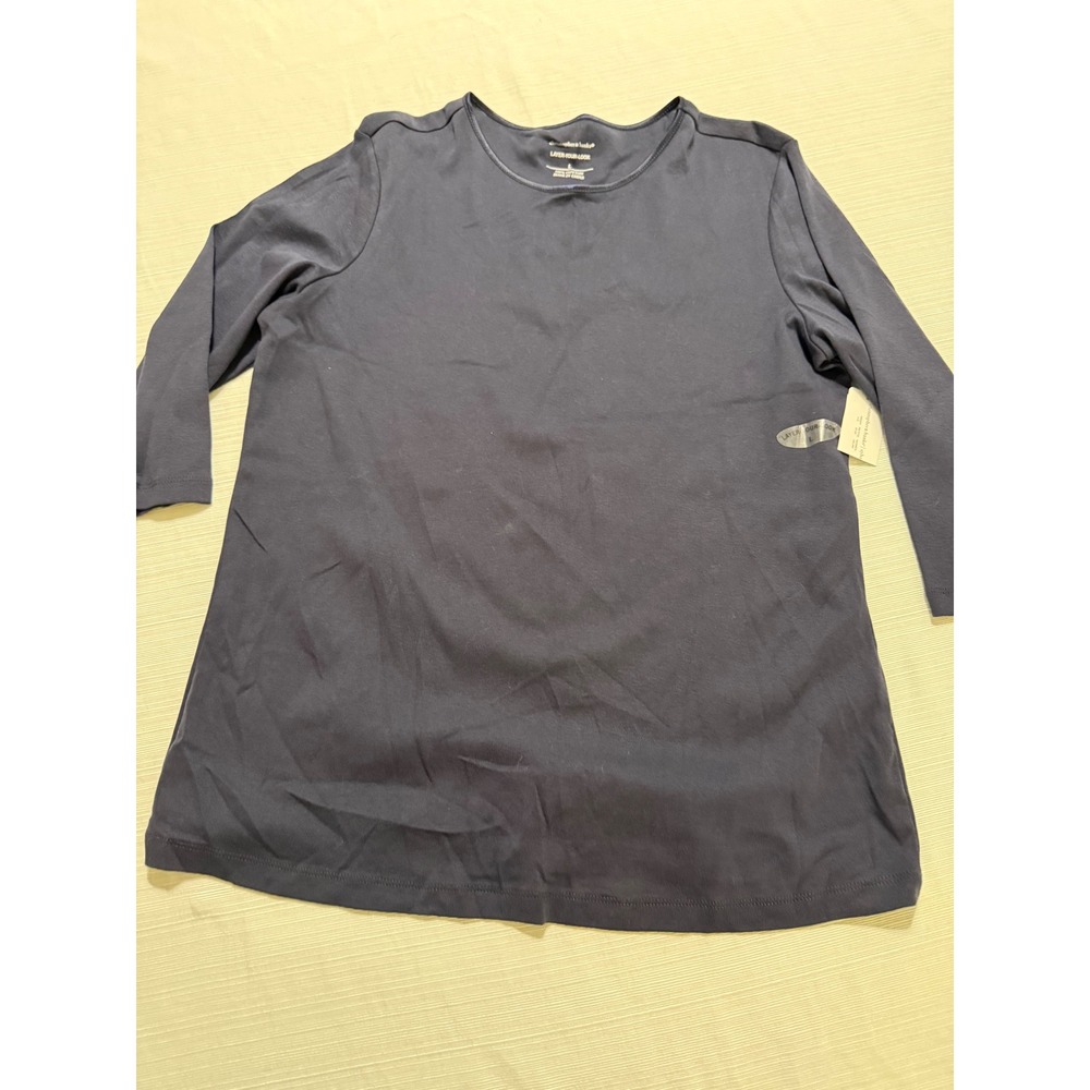 Christopher & Banks Navy Blue 100% Cotton 3/4 Sleeve Layering Top NWT Large